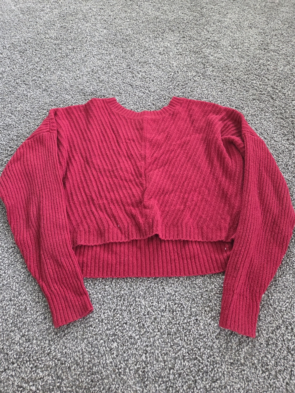 Hollister Red Ribbed Cropped Crew Sweater